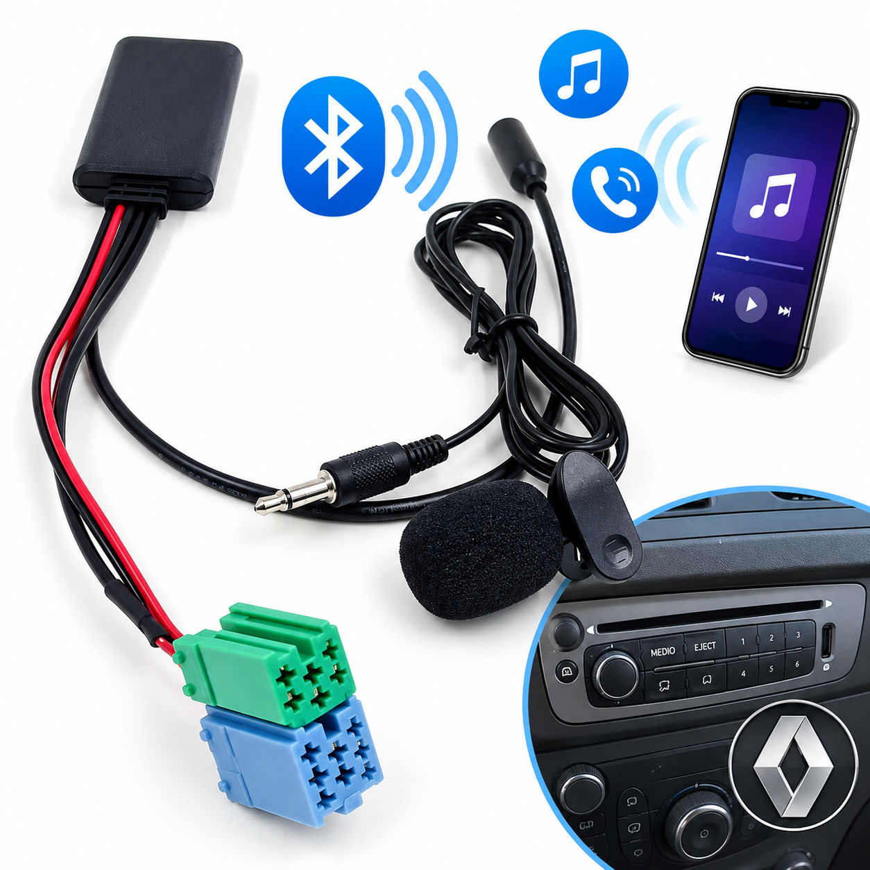 MODUŁ BLUETOOTH AUX 6+8PIN RENAULT + MIKROFON