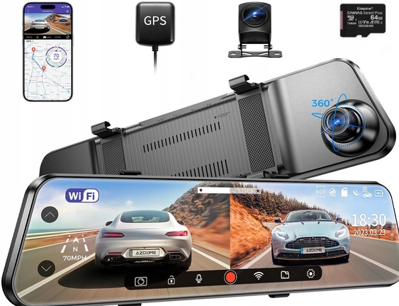 LUSTERKO WIDEOREJESTRATOR KAMERA SAMOCHODOWA WIFI GPS + KAMERA COFANIA