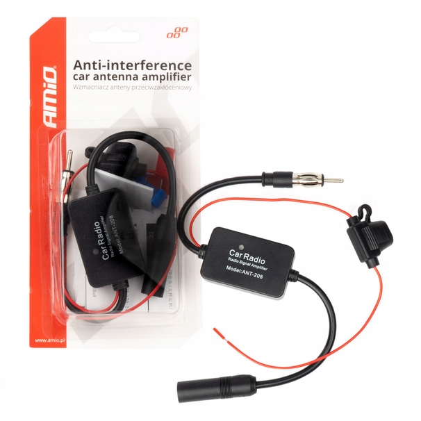 WZMACNIACZ ANTENY SAMOCHODOWEJ PRZECIWZAKŁÓCENIOWY 12V AMIO-04133