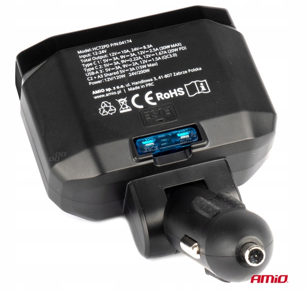 ROZGAŁĘŹNIK GNIAZDA ZAPALNICZKI PD30W PD20W QC3.0 12V 24V+WOLTOMIERZ 04174 - obrazek 4