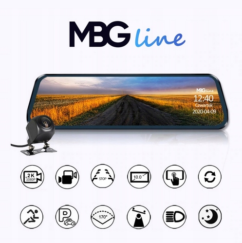 WIDEOREJESTRATOR W LUSTERKU WSTECZNYM 10'' 170° 2K+FHD HS900PRO MBG LINE - obrazek 2