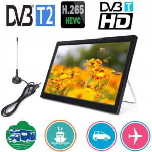 TELEWIZOR PRZENOŚNY Z BATERIĄ 10" 12V/24V/230V DVB-T2 KAMPER