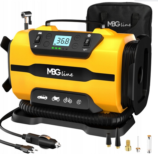 KOMPRESOR SAMOCHODOWY 12V 230V SPRĘŻARKA DMUCHAWA PRZENOŚNA POMPKA LATARKA