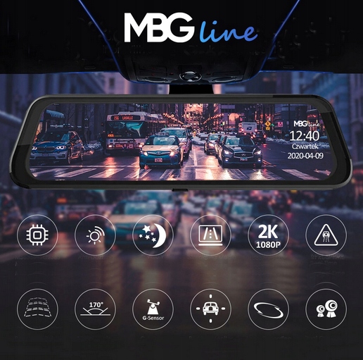 WIDEOREJESTRATOR W LUSTERKU WSTECZNYM 10'' 170° 2K+FHD HS900PRO MBG LINE - obrazek 3