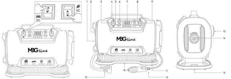 KOMPRESOR SAMOCHODOWY 12V 230V SPRĘŻARKA DMUCHAWA PRZENOŚNA POMPKA LATARKA - obrazek 11