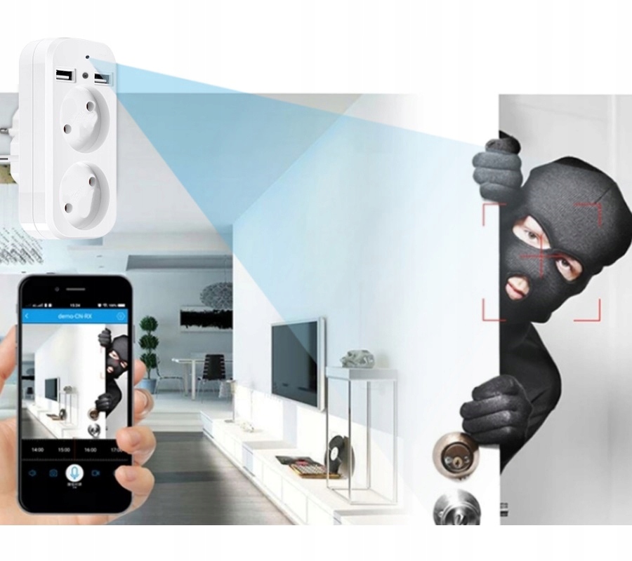 UKRYTA KAMERA ADAPTER GNIAZDKO ROZDZIELACZ GNIAZDA SIECIOWEGO 2XGNIAZDO + 2XUSB WIFI - obrazek 5