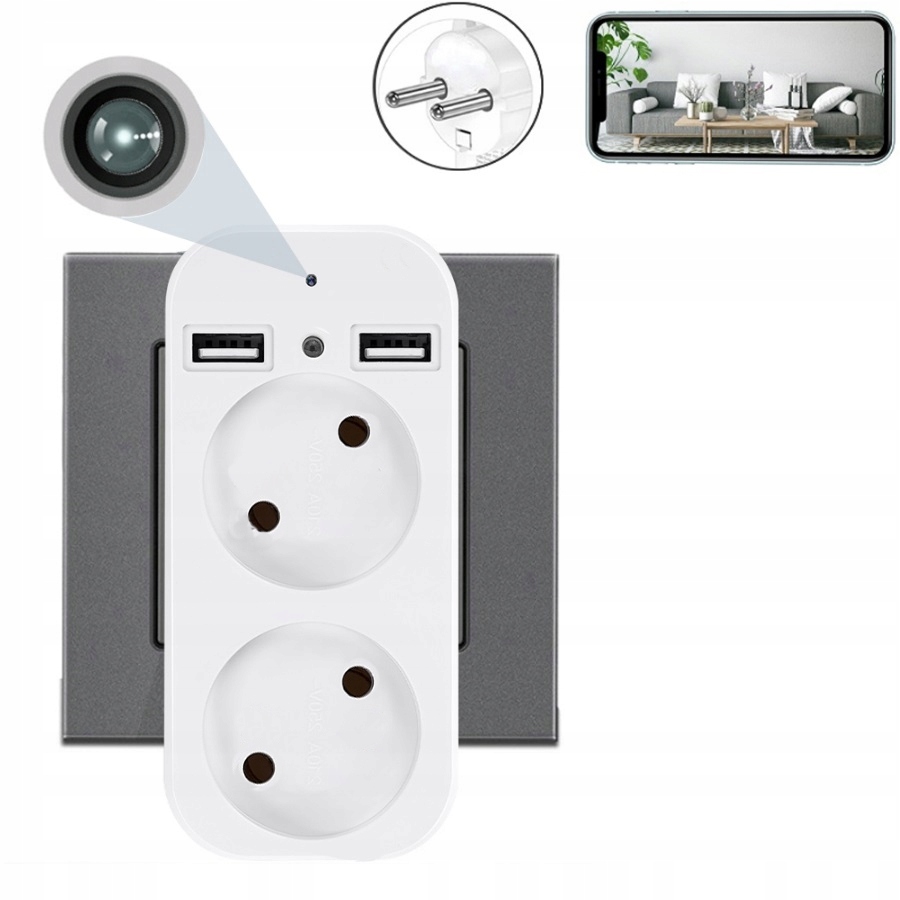 UKRYTA KAMERA ADAPTER GNIAZDKO ROZDZIELACZ GNIAZDA SIECIOWEGO 2XGNIAZDO + 2XUSB WIFI