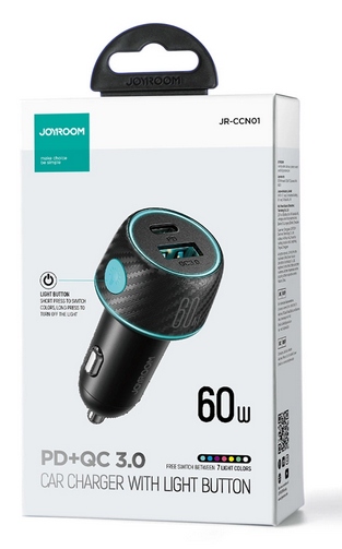 ŁADOWARKA SAMOCHODOWA 60W Z PORTAMI USB-C USB-A PODŚWIELTENIE JR-CCN01 - obrazek 9