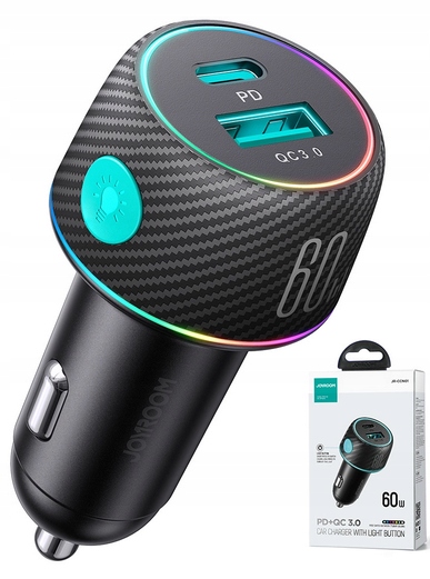 ŁADOWARKA SAMOCHODOWA 60W Z PORTAMI USB-C USB-A PODŚWIELTENIE JR-CCN01 - obrazek 10