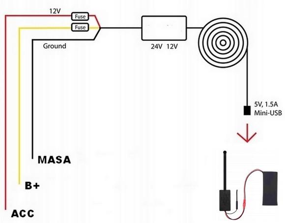 MINI KAMERA SZPIEGOWSKA WIFI GUZIK Z ADAPTEREM STAŁEGO ZASILANIA 12/24V - obrazek 7