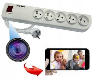 MINI KAMERA W LISTWA PRZEDŁUŻACZ 5GNIAZD 2XUSB WIFI KARTA MICRO SD