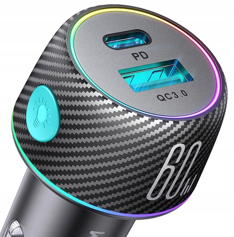 ŁADOWARKA SAMOCHODOWA 60W Z PORTAMI USB-C USB-A PODŚWIELTENIE JR-CCN01 - obrazek 7