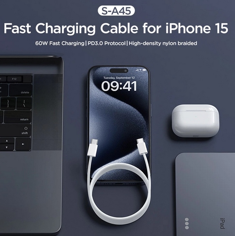 KABEL PRZEWÓD USB-C - USB-C 60W 1M BIAŁY S-A45 - obrazek 8
