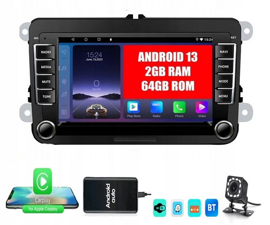 RADIO NAWIGACJA ANDROID 13 2 DIN 7" BLUETOOTH VOLKSWAGEN SKODA 2XUSB 64GB - obrazek 3