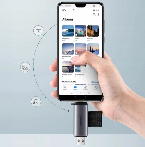 CZYTNIK KART SD / MICRO SD NA USB-A 3.0 / USB-C 3.0 SZARY UGREEN CM185 - obrazek 6