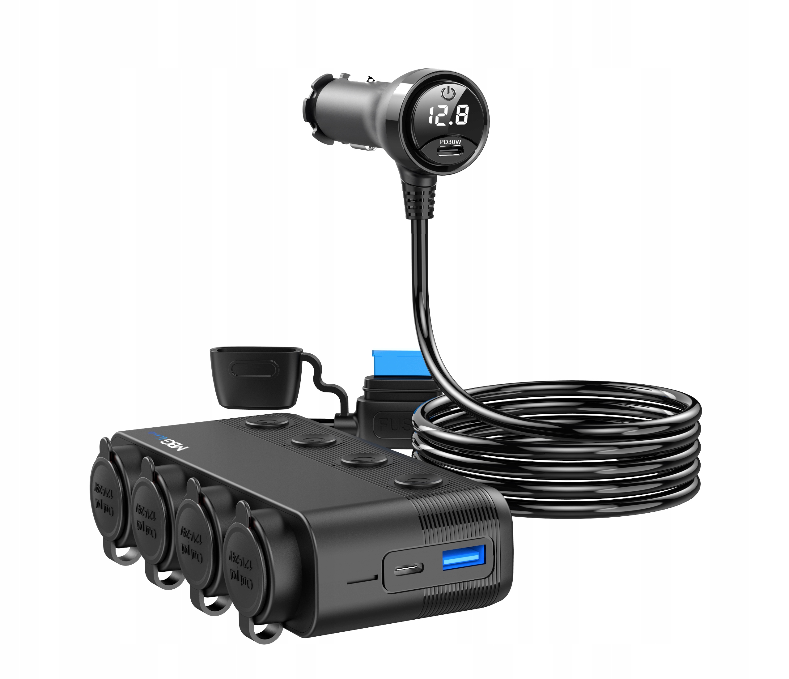 ROZDZIELACZ GNIAZDA ZAPALNICZKI 12V 24V ŁADOWARKA SAMOCHODOWA QC PD 3x USB - obrazek 4