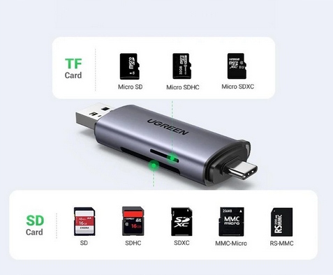 CZYTNIK KART SD / MICRO SD NA USB-A 3.0 / USB-C 3.0 SZARY UGREEN CM185 - obrazek 3