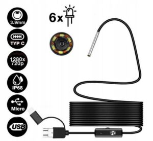 KAMERA INSPEKCYJNA ENDOSKOP 3,9MM HD ANDROID USB-C PRZEWÓD 5M 6DIOD LED