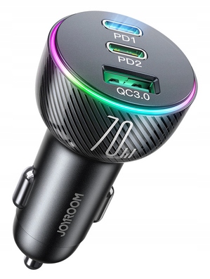 ŁADOWARKA SAMOCHODOWA JOYROOM JR-CL26 70W 2XUSB TYP-C 1XUSB CZARNA