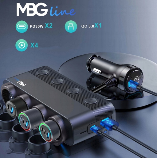 ROZDZIELACZ GNIAZDA ZAPALNICZKI 12V 24V ŁADOWARKA SAMOCHODOWA QC PD 3x USB - obrazek 7