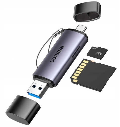 CZYTNIK KART SD / MICRO SD NA USB-A 3.0 / USB-C 3.0 SZARY UGREEN CM185