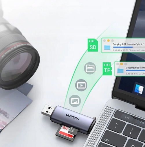 CZYTNIK KART SD / MICRO SD NA USB-A 3.0 / USB-C 3.0 SZARY UGREEN CM185 - obrazek 8