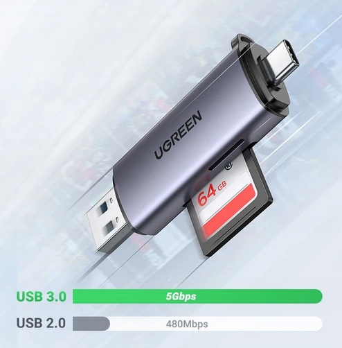 CZYTNIK KART SD / MICRO SD NA USB-A 3.0 / USB-C 3.0 SZARY UGREEN CM185 - obrazek 4