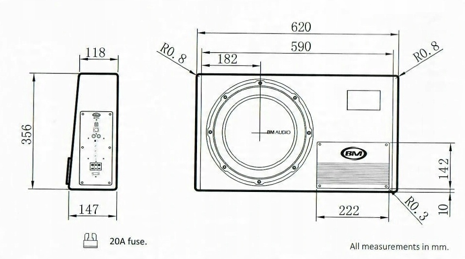 SKRZYNIA BASOWA TUBA-BOSCHMANN SUBWOOFER AKTYWNY BW-S112EX 700W + KABLE - obrazek 9