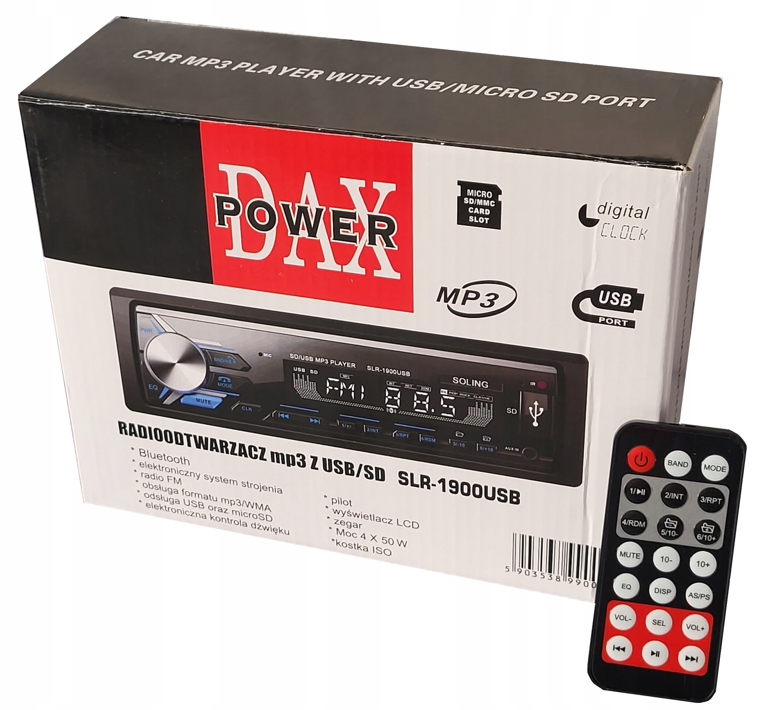RADIO SAMOCHOOWE 1DIN BLUETOOTH FM 4X50W 32GB DAX SLR-1900USB - obrazek 3