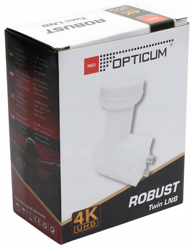 KONWERTER SATELITARNY TWIN LNB 4K UHD (PODWÓJNY) RED OPTICUM ROBUST TWIN - obrazek 5