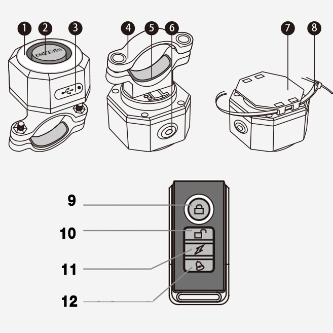 ALARM ROWEROWY ANTYKRADZIEŻOWY LAMPKA TYLNA TYŁ ROWEROWA DZWONEK PILOT K7 - obrazek 10