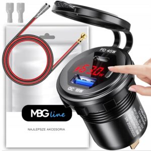 ŁADOWARKA SAMOCHODOWA MOTOCYKLOWA SZYBKA 63W 2x USB TYP-C PD 45W WOLTOMIERZ