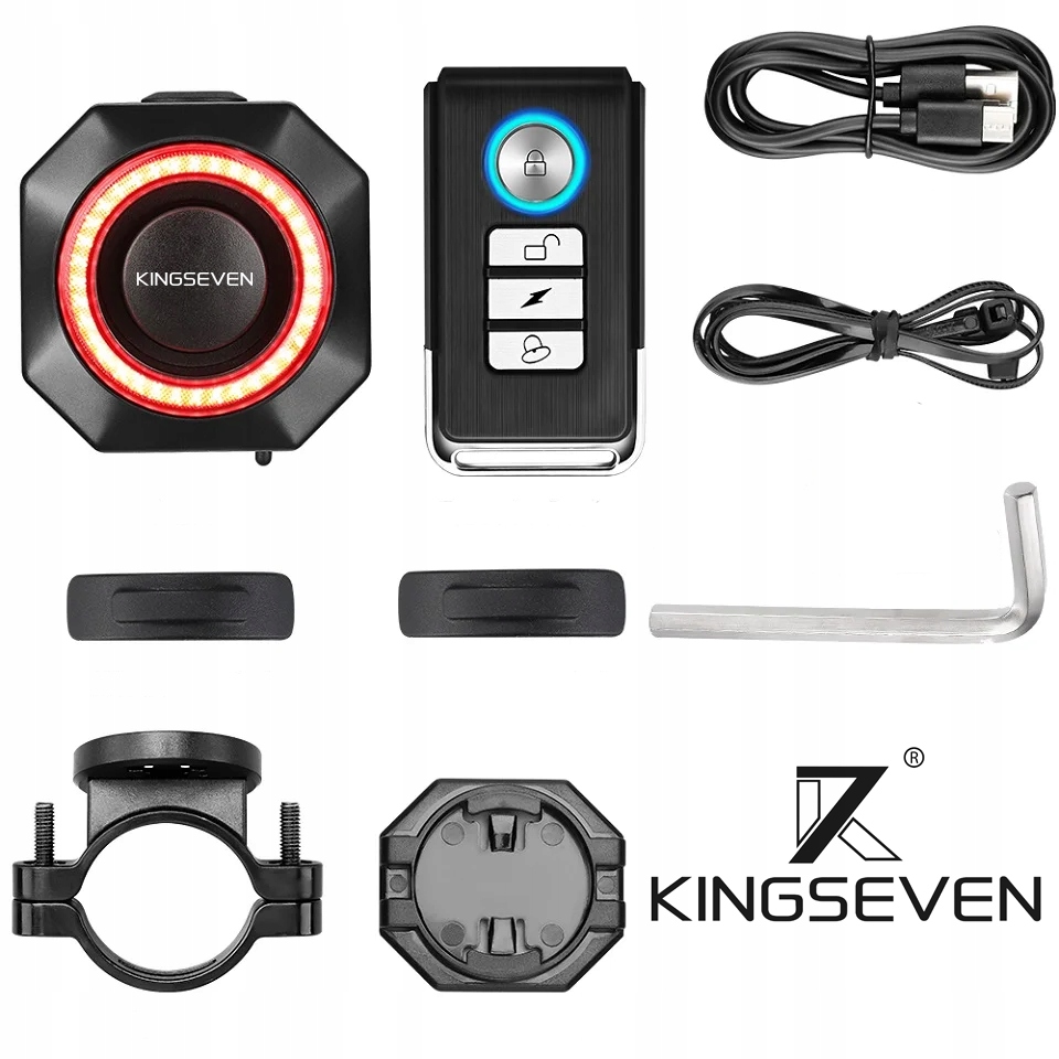 ALARM ROWEROWY ANTYKRADZIEŻOWY LAMPKA TYLNA TYŁ ROWEROWA DZWONEK PILOT K7 - obrazek 9