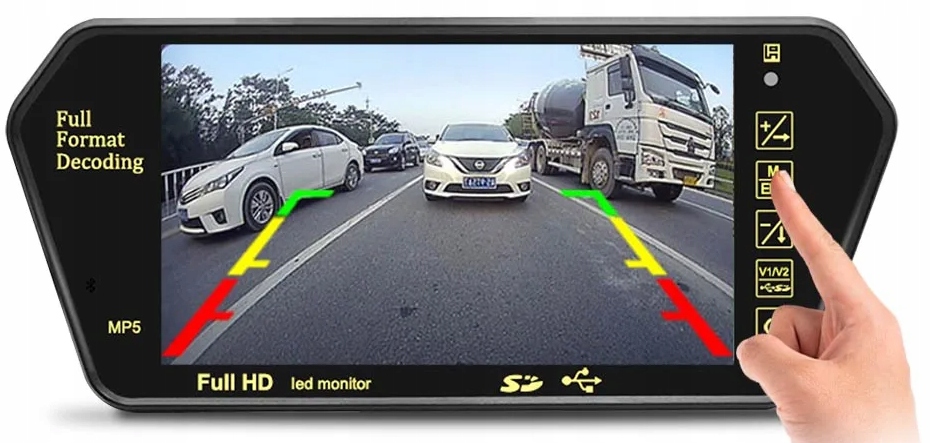 MONITOR W LUSTERKU DO KAMERY COFANIA 7" HD USB SD BT EKRAN KAMERA