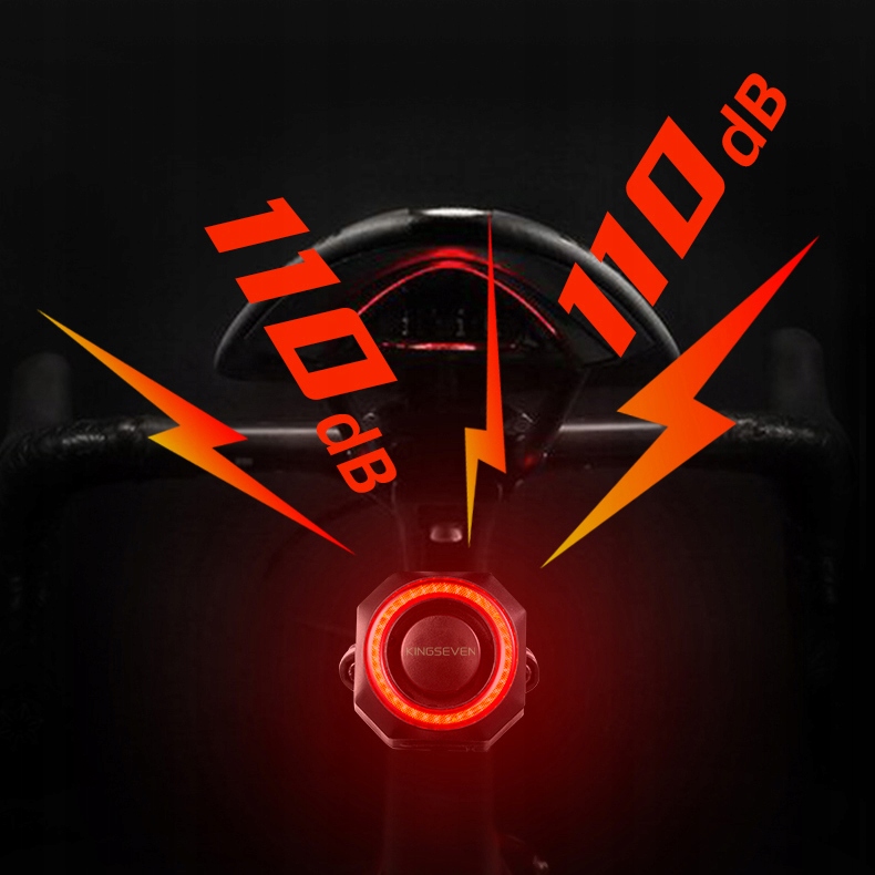 ALARM ROWEROWY ANTYKRADZIEŻOWY LAMPKA TYLNA TYŁ ROWEROWA DZWONEK PILOT K7 - obrazek 2