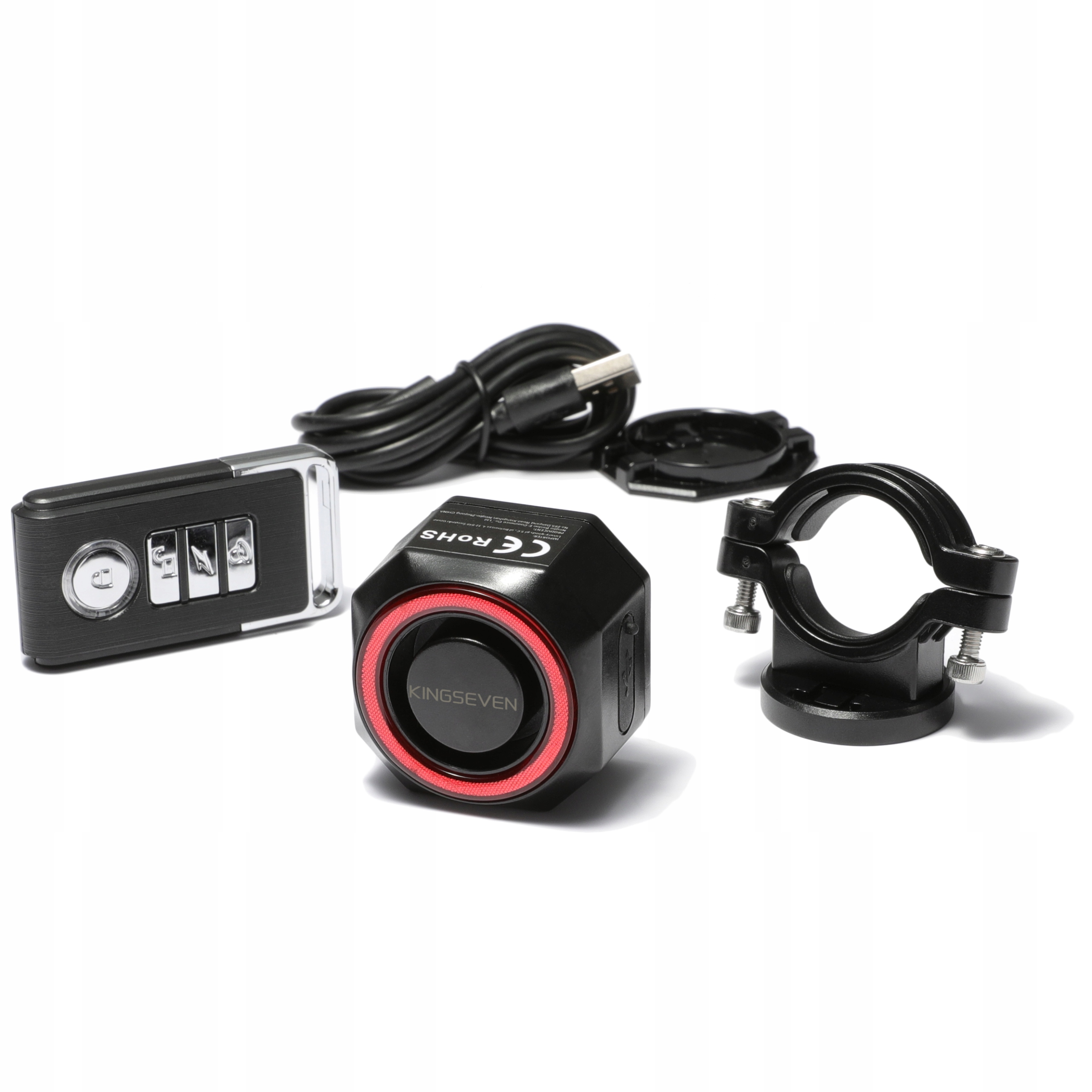 ALARM ROWEROWY ANTYKRADZIEŻOWY LAMPKA TYLNA TYŁ ROWEROWA DZWONEK PILOT K7 - obrazek 11