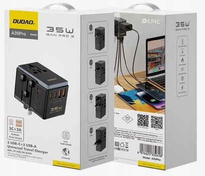 ADAPTER PODRÓŻNY DUDAO A35Pro 35W EU / UK / AUS / US / JP 3x USB-C 2x USB-A - obrazek 3