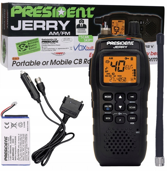 CB RADIO PRESIDENT JERRY PRZENOŚNE RĘCZNE RĘCZNIAK ULTRA MAŁE ASC WTYK 12V