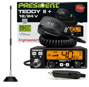ZESTAW CB RADIO PRESIDENT TEDDY II PLUS 2 ASC 12V 24V ANTENA FLORIDA + ZALUTOWANY WTYK GRATIS!