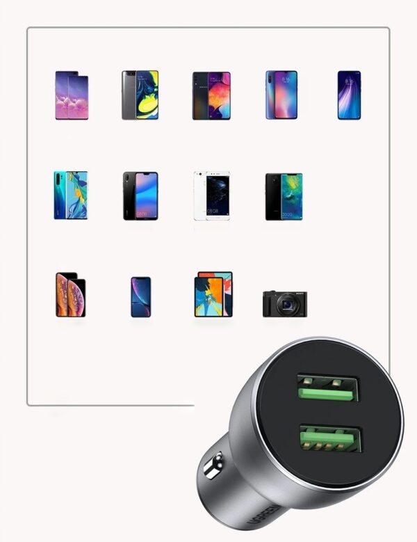 SZYBKA ŁADOWARKA SAMOCHODOWA 2x USB 36W QUICK CHARGE SCP FCP AFC SZARA ...