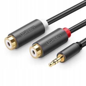 ADAPTER AUDIO JACK 3.5mm MĘSKI DO 2xRCA ŻEŃSKI KABEL 0,25m SZARY