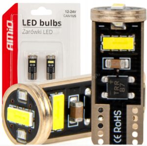 ŻARÓWKI LED CANBUS T10e W5W 3x2055 SMD WHITE 12V 24V AMIO-03720