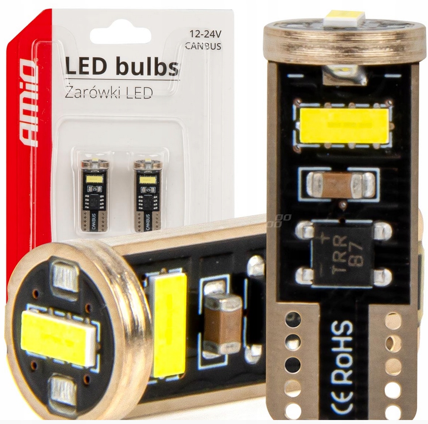 ŻARÓWKI LED CANBUS T10e W5W 3x2055 SMD WHITE 12V 24V AMIO-03720