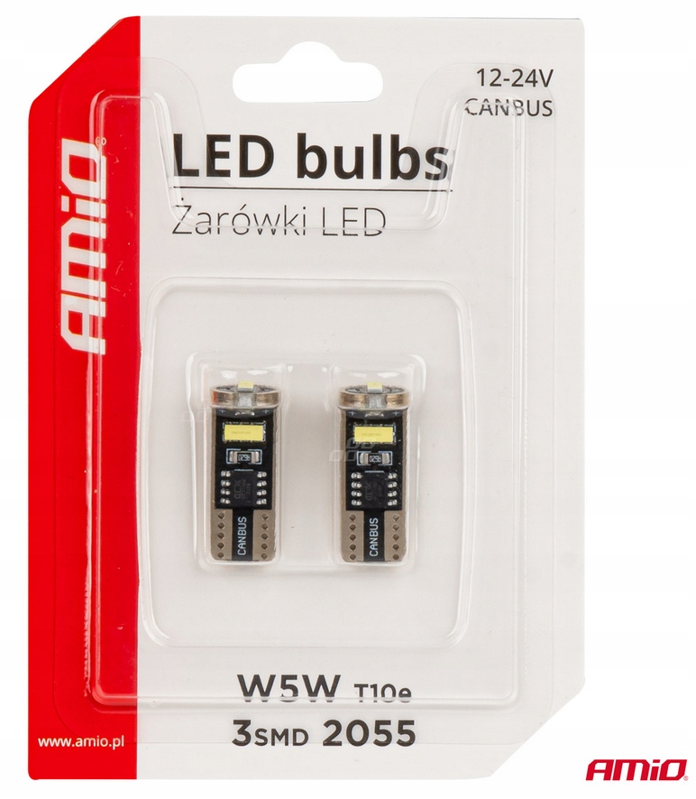 ŻARÓWKI LED CANBUS T10e W5W 3x2055 SMD WHITE 12V 24V AMIO-03720 - obrazek 4