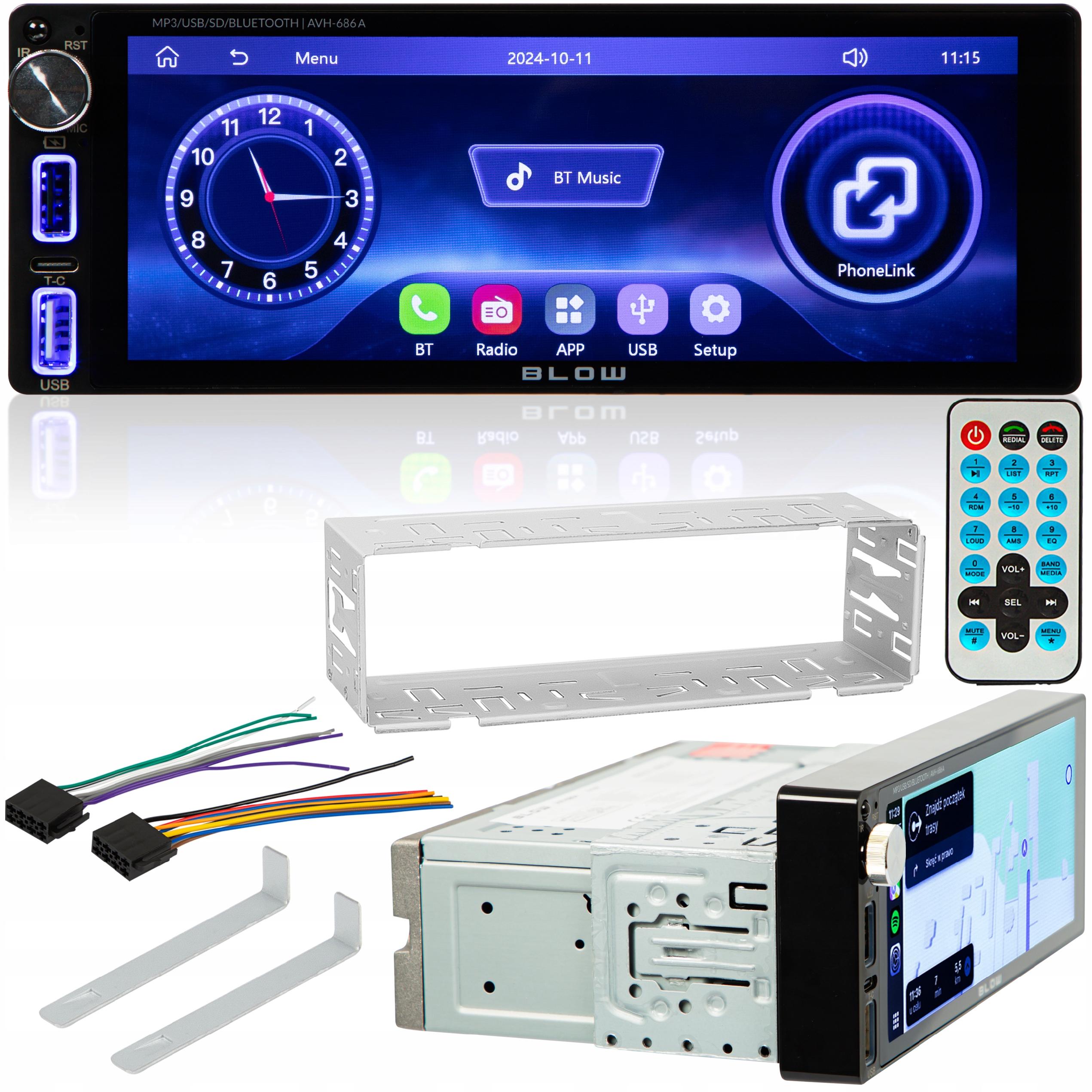 RADIO SAMOCHODOWE 1-DIN USB-C BLUETOOTH WIFI FM AM RDS CARPLAY ANDROID AUTO - obrazek 2