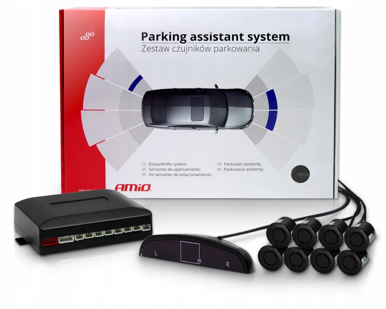 CZUJNIKI PARKOWANIA COFANIA LED 8 SENSORÓW CZARNE AMIO-01560 - obrazek 8