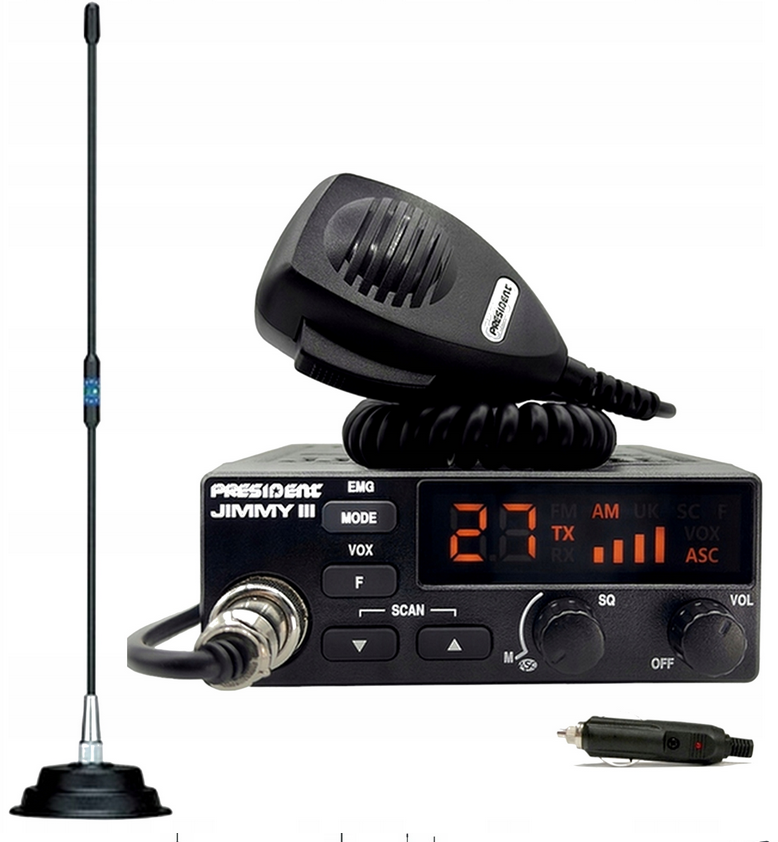 ZESTAW RADIO CB PRESIDENT JIMMY III+ANTENA CB MAGNESOWA FLORIDA 877 + WTYK.