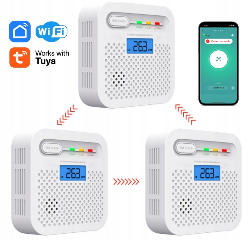 CZUJNIK CZADU TLENKU WĘGLA CO BEZPRZEWODOWY WIFI LCD TUYA 85dB APLIKACJA - obrazek 8