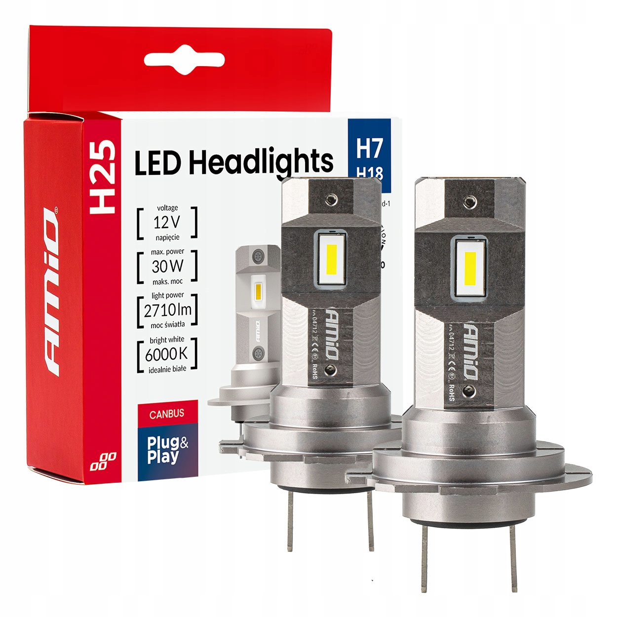 ŻARÓWKI SAMOCHODOWE LED SERIA H25 CANBUS H7 H18 12V 30W AMIO-04712