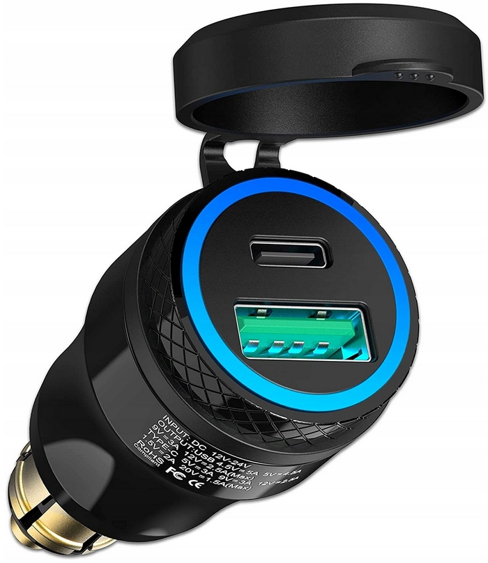 ŁADOWARKA TIR WĄSKIE GNIAZDO 30W QC3.0 USB typu C PD VOLVO SCANIA MINI DIN